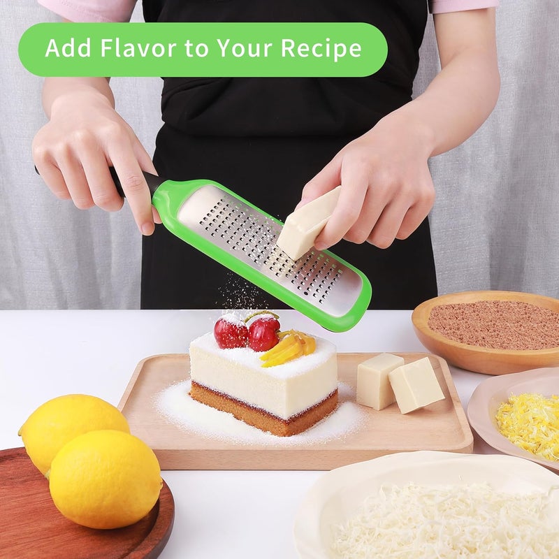 LVVXIXI Handheld Cheese Grater, Stainless Steel Lemon Citrus Peeler, Flat Handheld Slicer for Cheese, Lemon, Chocolate and Spices/Crude Hole (Green) - Image 3